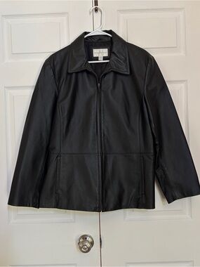 Worthington Women’s XL Black Genuine Leather Zip Front Jacket Coat